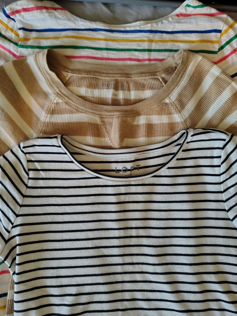 Old Navy & Loft 3-Pack Striped Tees Black, White, Tan and Multicolor Women Small